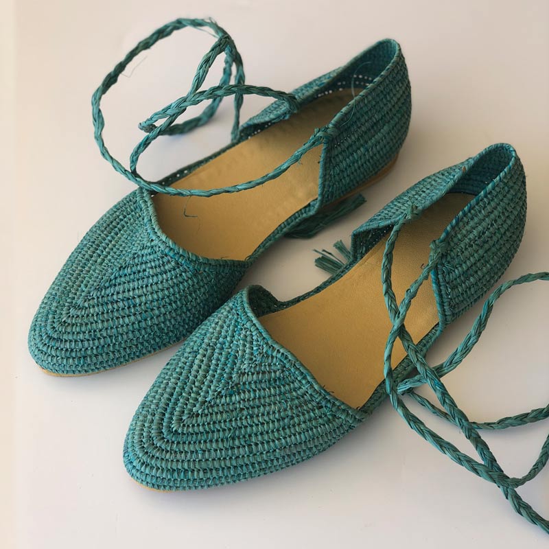 Sandalias Boho Rafia Aqua